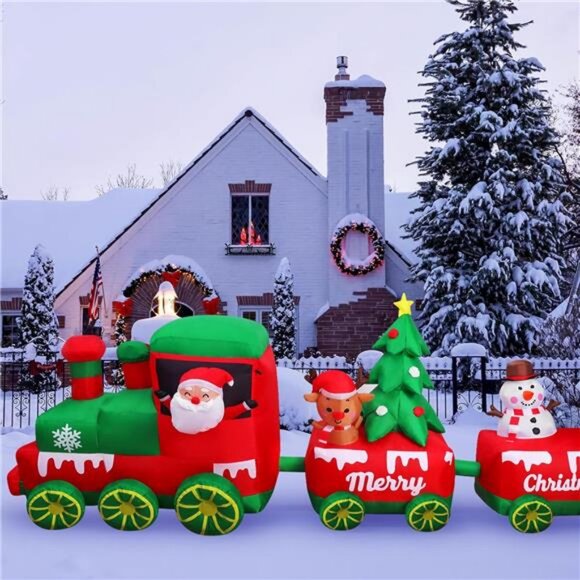 10.7 FT Christmas Inflatables Train with Santa Claus Reindeer with Built-in LED - Picture 2 of 7
